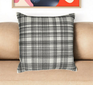 Homeroots 24" White And Black Check Cotton Blend Throw Pillow With Embroidery White,Black  549439