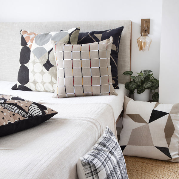 Homeroots 24" White And Black Check Cotton Blend Throw Pillow With Embroidery White,Black  549439