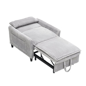 English Elm Grey Corduroy Compact Sofa Bed for Small Apartments, Bedroom or Balcony — Solid Wood Frame, Sponge Cushion, Black Plastic Legs W1658P290467
