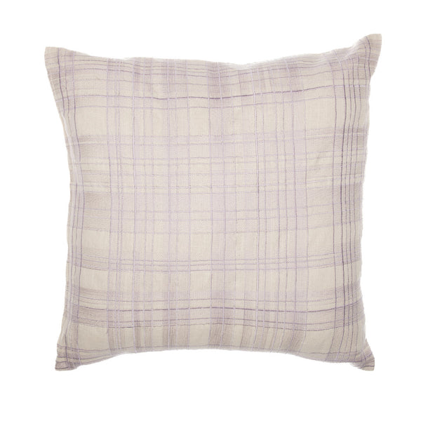 Homeroots 24" Ivory Check Cotton Blend Throw Pillow With Embroidery Ivory,Lilac  549441