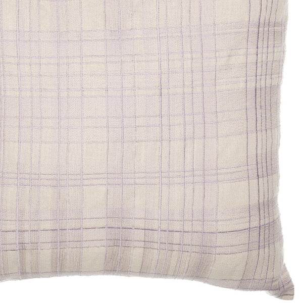 Homeroots 24" Ivory Check Cotton Blend Throw Pillow With Embroidery Ivory,Lilac  549441