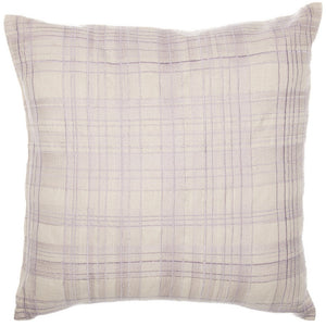 Homeroots 24" Ivory Check Cotton Blend Throw Pillow With Embroidery Ivory,Lilac  549441
