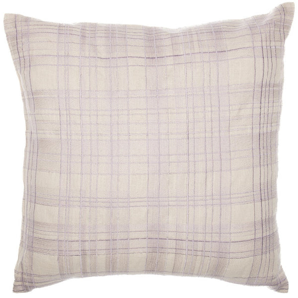 Homeroots 24" Ivory Check Cotton Blend Throw Pillow With Embroidery Ivory,Lilac  549441