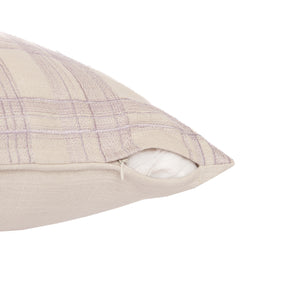 Homeroots 24" Ivory Check Cotton Blend Throw Pillow With Embroidery Ivory,Lilac  549441
