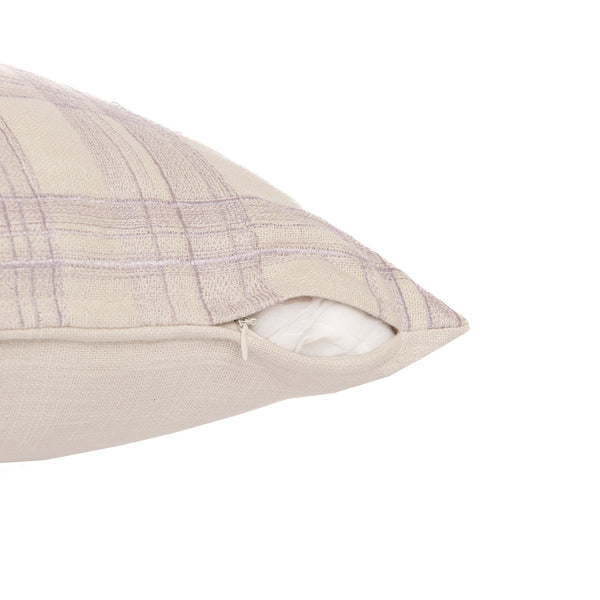 Homeroots 24" Ivory Check Cotton Blend Throw Pillow With Embroidery Ivory,Lilac  549441