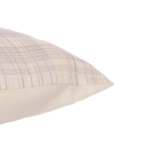 Homeroots 24" Ivory Check Cotton Blend Throw Pillow With Embroidery Ivory,Lilac  549441