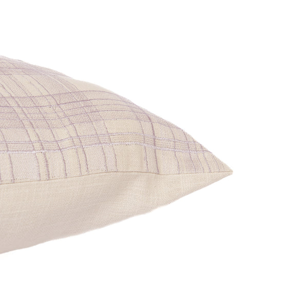 Homeroots 24" Ivory Check Cotton Blend Throw Pillow With Embroidery Ivory,Lilac  549441