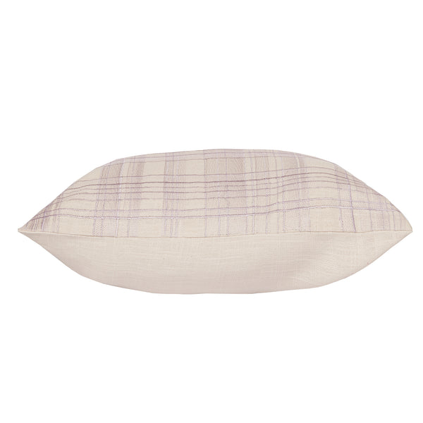 Homeroots 24" Ivory Check Cotton Blend Throw Pillow With Embroidery Ivory,Lilac  549441