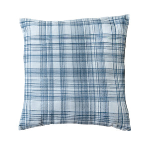 Homeroots 24" Blue Check Cotton Blend Throw Pillow With Embroidery Blue  549443