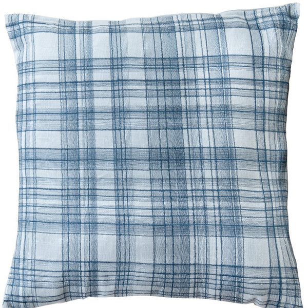 Homeroots 24" Blue Check Cotton Blend Throw Pillow With Embroidery Blue  549443