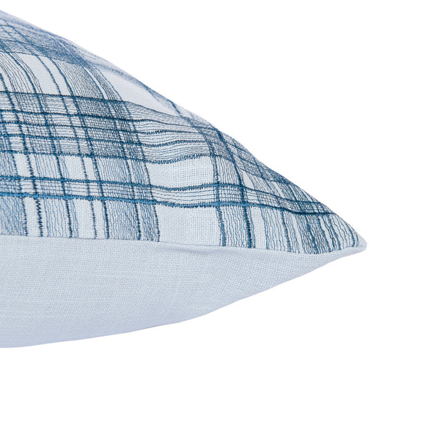 Homeroots 24" Blue Check Cotton Blend Throw Pillow With Embroidery Blue  549443