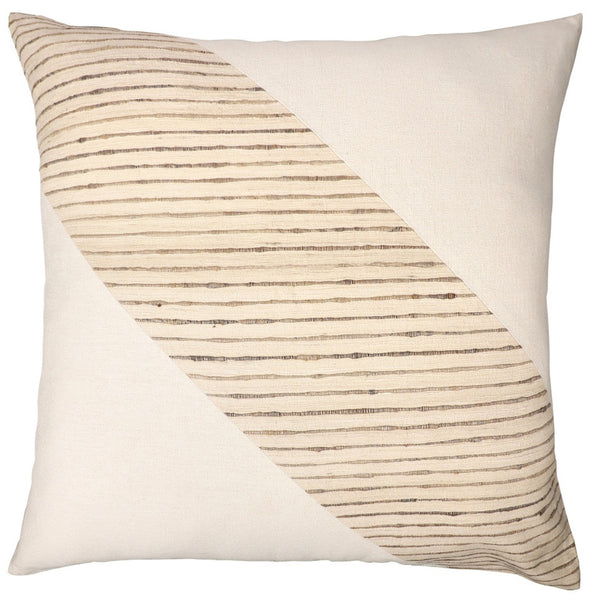 Homeroots 24" Beige And White Geometric Silk Throw Pillow With Embroidery   549444