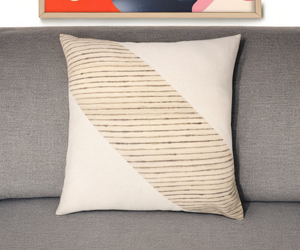 Homeroots 24" Beige And White Geometric Silk Throw Pillow With Embroidery   549444