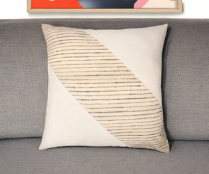 Homeroots 24" Beige And White Geometric Silk Throw Pillow With Embroidery   549444