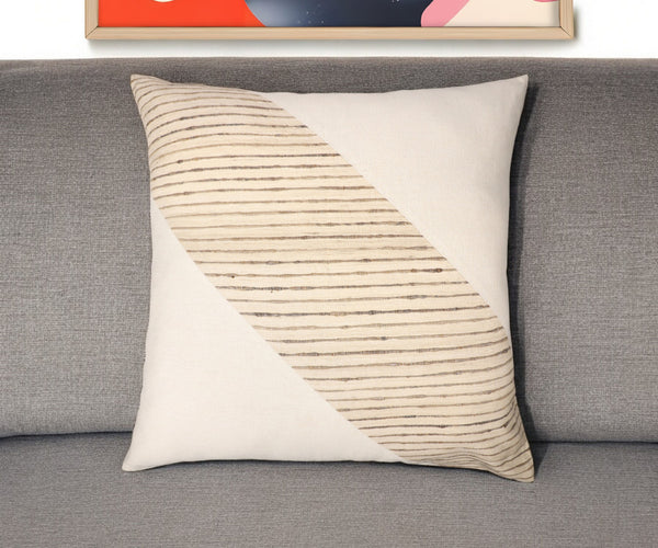 Homeroots 24" Beige And White Geometric Silk Throw Pillow With Embroidery   549444