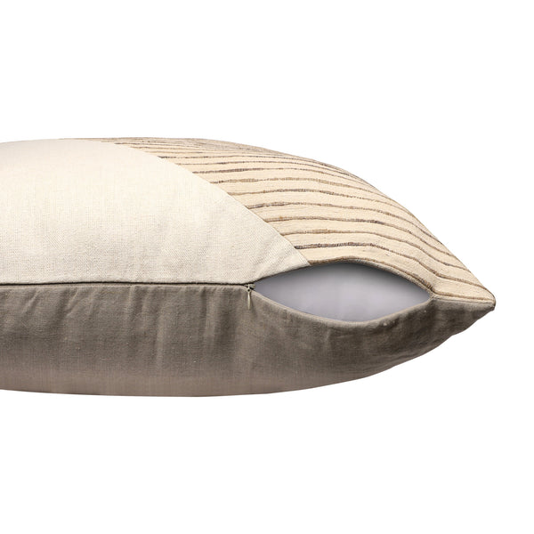 Homeroots 24" Beige And White Geometric Silk Throw Pillow With Embroidery   549444