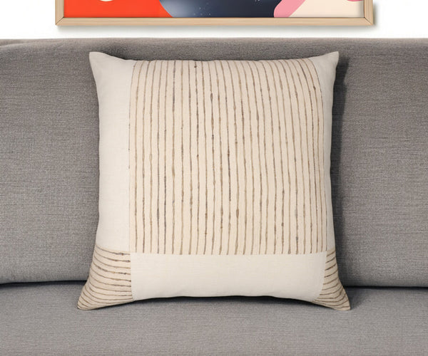 Homeroots 24" Beige And White Check Silk Throw Pillow With Embroidery   549445