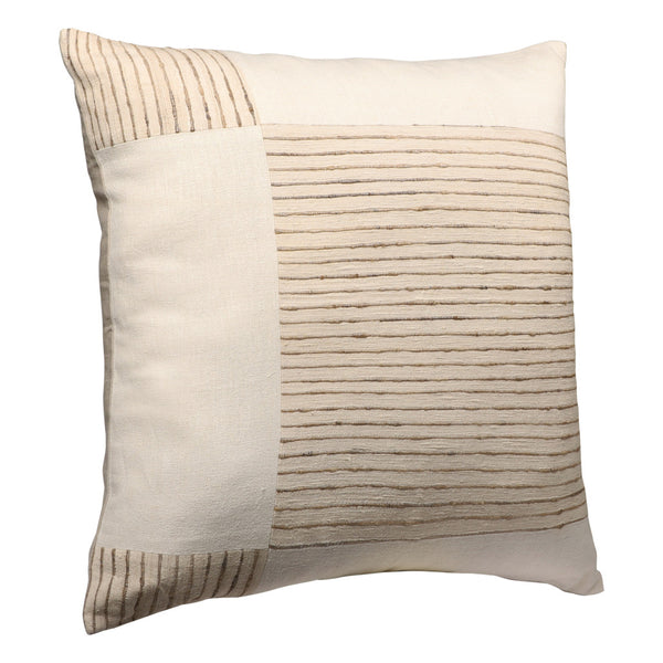 Homeroots 24" Beige And White Check Silk Throw Pillow With Embroidery   549445