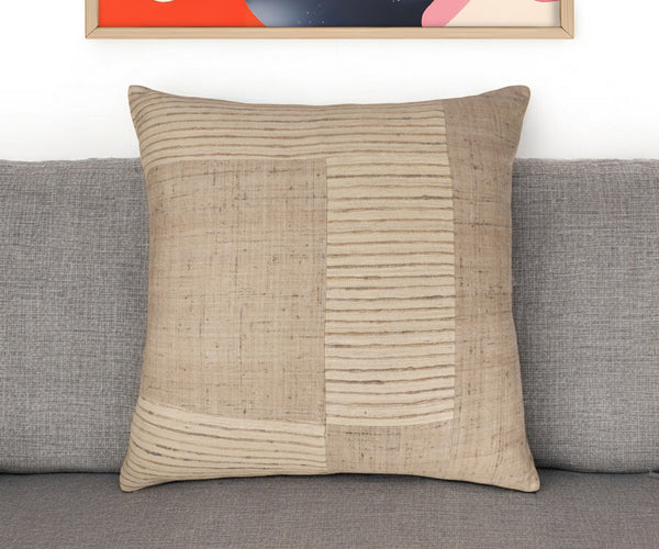 Homeroots 24" Brown And Beige Geometric Silk Throw Pillow With Embroidery   549446