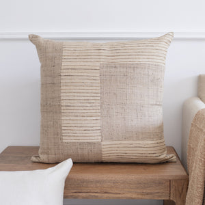 Homeroots 24" Brown And Beige Geometric Silk Throw Pillow With Embroidery   549446