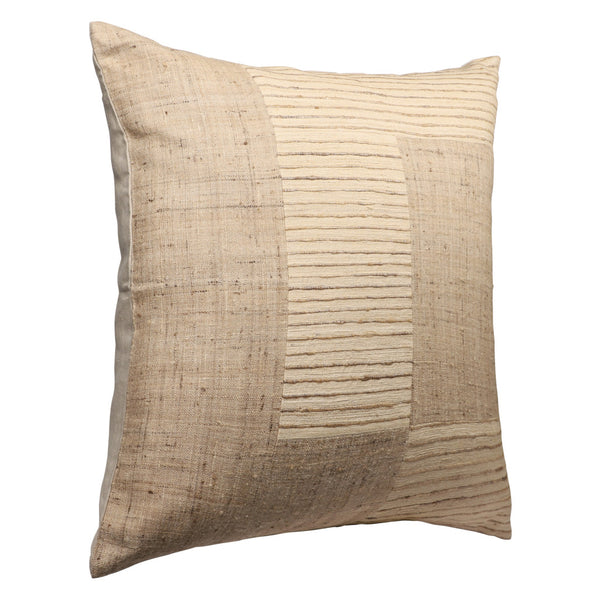 Homeroots 24" Brown And Beige Geometric Silk Throw Pillow With Embroidery   549446