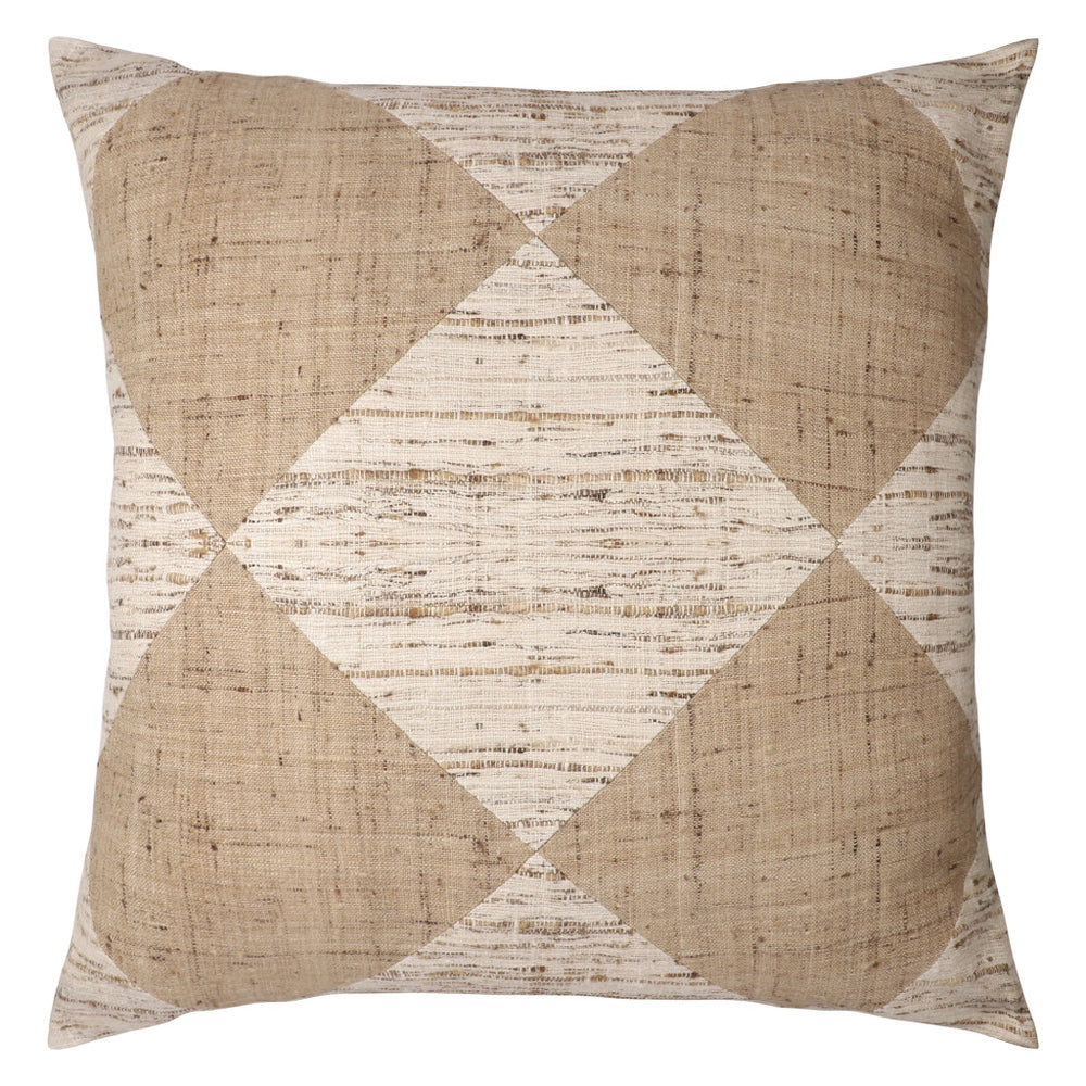 Homeroots 24" Brown And Beige Diamond Silk Throw Pillow With Embroidery   549447