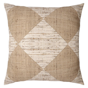 Homeroots 24" Brown And Beige Diamond Silk Throw Pillow With Embroidery   549447