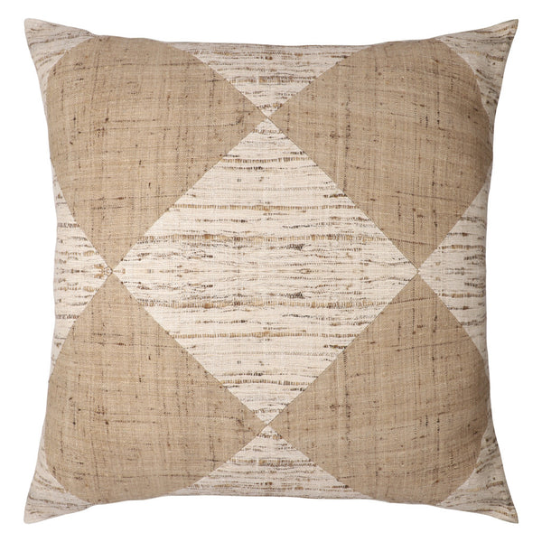 Homeroots 24" Brown And Beige Diamond Silk Throw Pillow With Embroidery   549447