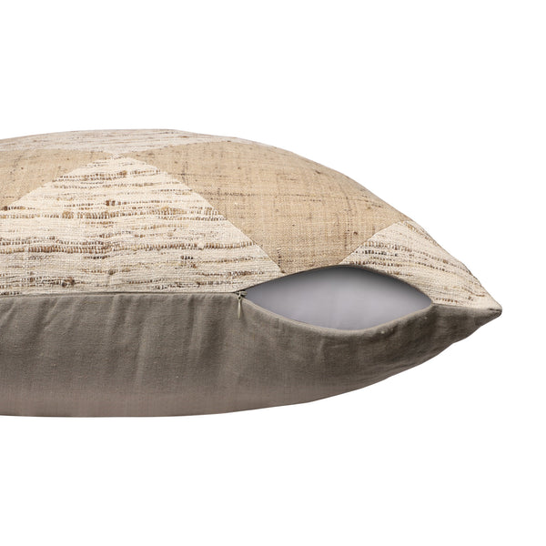 Homeroots 24" Brown And Beige Diamond Silk Throw Pillow With Embroidery   549447