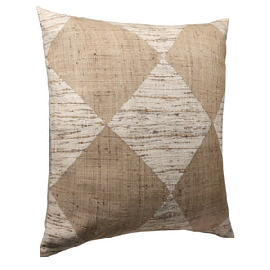 Homeroots 24" Brown And Beige Diamond Silk Throw Pillow With Embroidery   549447