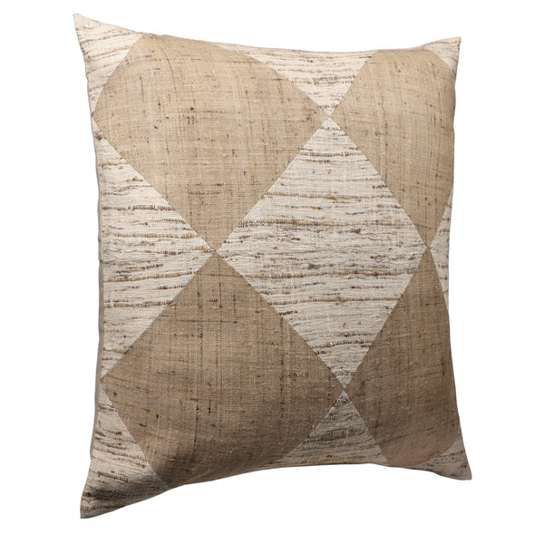 Homeroots 24" Brown And Beige Diamond Silk Throw Pillow With Embroidery   549447