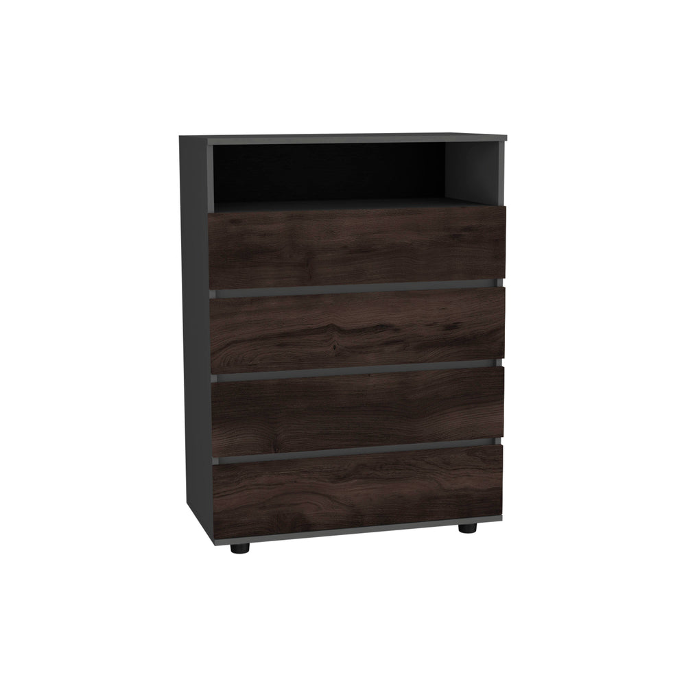 English Elm Alpine 4-Drawer Dresser — Triple-Tone Matt Gray, Kronos & Walnut Finish, Smooth-Glide Drawers, Compact Durable Storage B070P337044