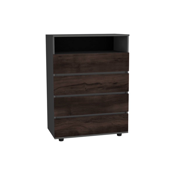 English Elm Alpine 4-Drawer Dresser — Triple-Tone Matt Gray, Kronos & Walnut Finish, Smooth-Glide Drawers, Compact Durable Storage B070P337044