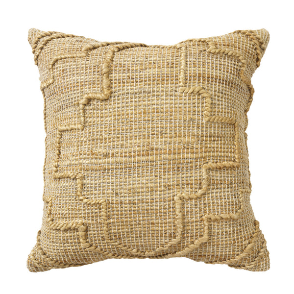 Homeroots 22" Natural Trellis Jute Throw Pillow With Embroidery   549455