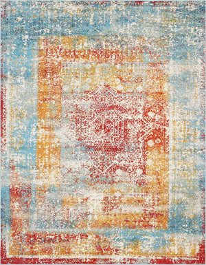 Unique Loom Rosso Cavalli Machine Made Border Rug Multi, Gray/Ivory/Navy Blue/Orange/Red/Blue 8' 0" x 10' 0"