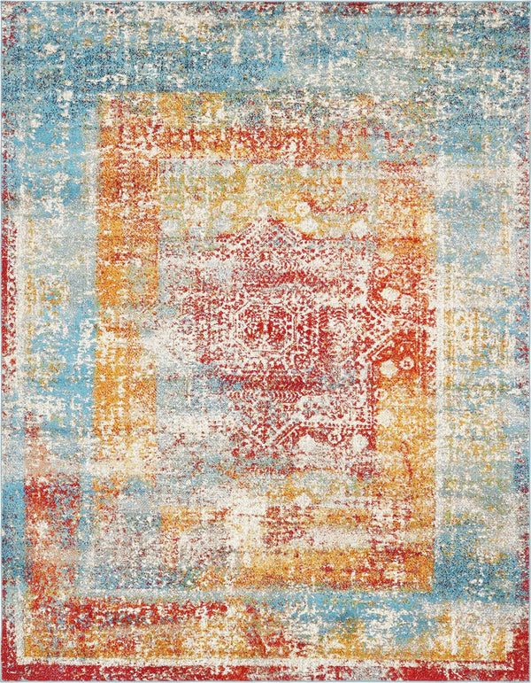 Unique Loom Rosso Cavalli Machine Made Border Rug Multi, Gray/Ivory/Navy Blue/Orange/Red/Blue 8' 0" x 10' 0"