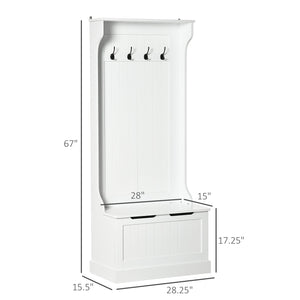 English Elm HOMCOM Mudroom Hall Tree with Bench, 4 Double Hooks, Shoe Storage & Anti-Tip Design, White W2225P173984
