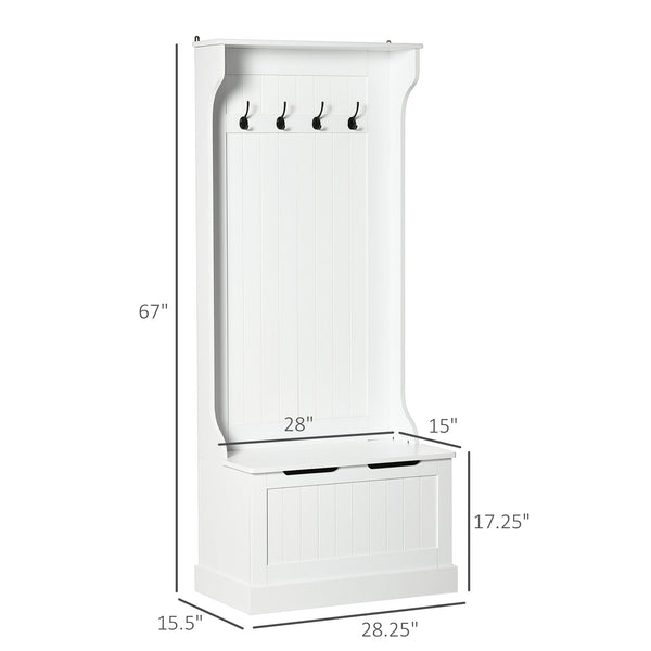 English Elm HOMCOM Mudroom Hall Tree with Bench, 4 Double Hooks, Shoe Storage & Anti-Tip Design, White W2225P173984