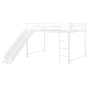 English Elm Twin Twin over Twin metal bunk bed with slide, guardrails and convertible loft design for safety and playfulness White SF000169AAK