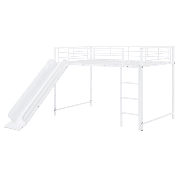 English Elm Twin Twin over Twin metal bunk bed with slide, guardrails and convertible loft design for safety and playfulness White SF000169AAK