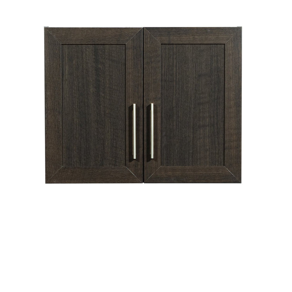 English Elm Wall Cabinet Brown Finish with Adjustable Shelves, Compact 33.75" x16.63" x5" Organizer for Kitchen Bath Garage B356P402698