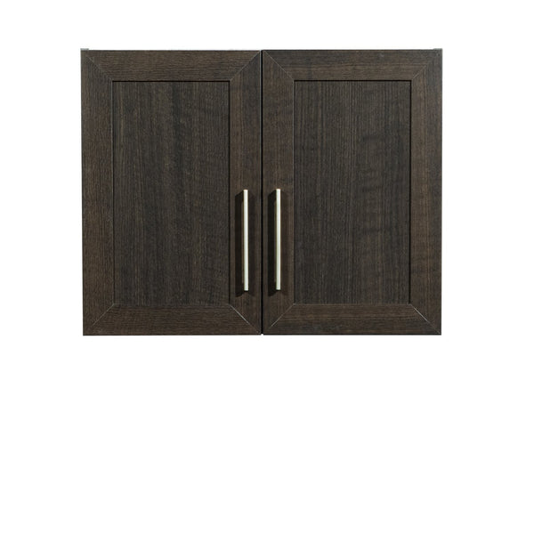 English Elm Wall Cabinet Brown Finish with Adjustable Shelves, Compact 33.75" x16.63" x5" Organizer for Kitchen Bath Garage B356P402698