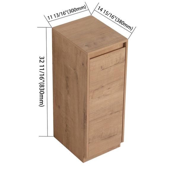 English Elm 12" Slim Freestanding Cabinet Oak Finish Soft Close Door Adjustable Shelves Bathroom W999P406013