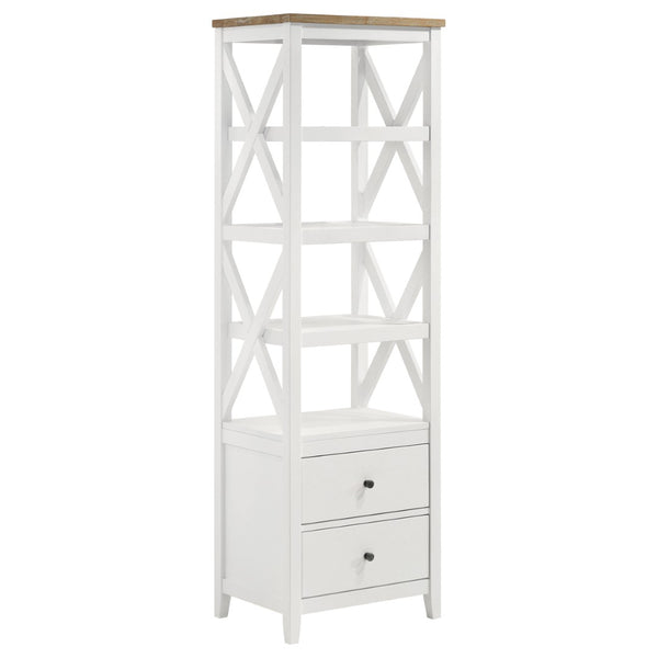 English Elm Evanston Coastal Farmhouse 3 Piece Entertainment Center with Ash Veneer and X Trellis Towers B062S01795