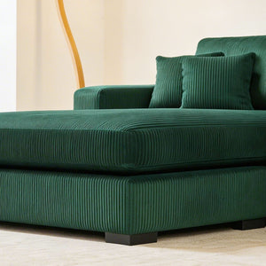 English Elm Mid Century Modern 3 Seater Sectional Sofa with Reversible Chaise and Accent Pillows Green W876S00346