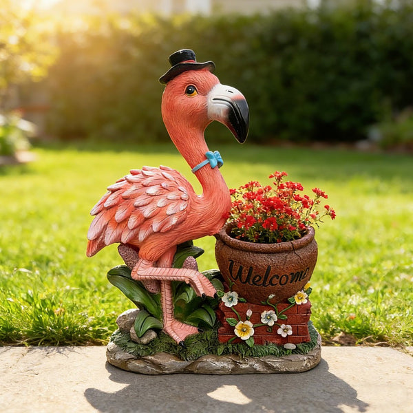 English Elm Outdoor Whimsical Flamingo Resin Planter Sculpted Garden Statue for Porch Decor W5398P454682