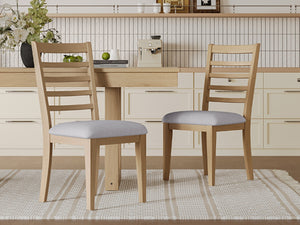 English Elm Farmhouse Ladder Back Dining Chairs Rubberwood Frame Upholstered Seat Set of 2 Natural+Beige N752P272064N