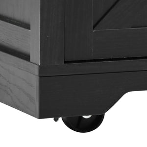 English Elm K&K 53.7" Farmhouse Kitchen Island with Drop Leaf, Sliding Barn Doors, Built-In Power & Wheels Black N707P170347B