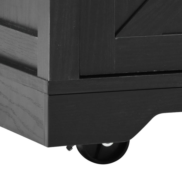 English Elm K&k Farmhouse Rolling Kitchen Island with Drop Leaf Power Outlets and Storage Cabinet Black N707S170347B