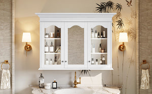 English Elm 40" Medicine Cabinet with Mirror, 6 Adjustable Shelves, Wall-Mounted Bathroom Organizer, White Modern Design N710P264317K